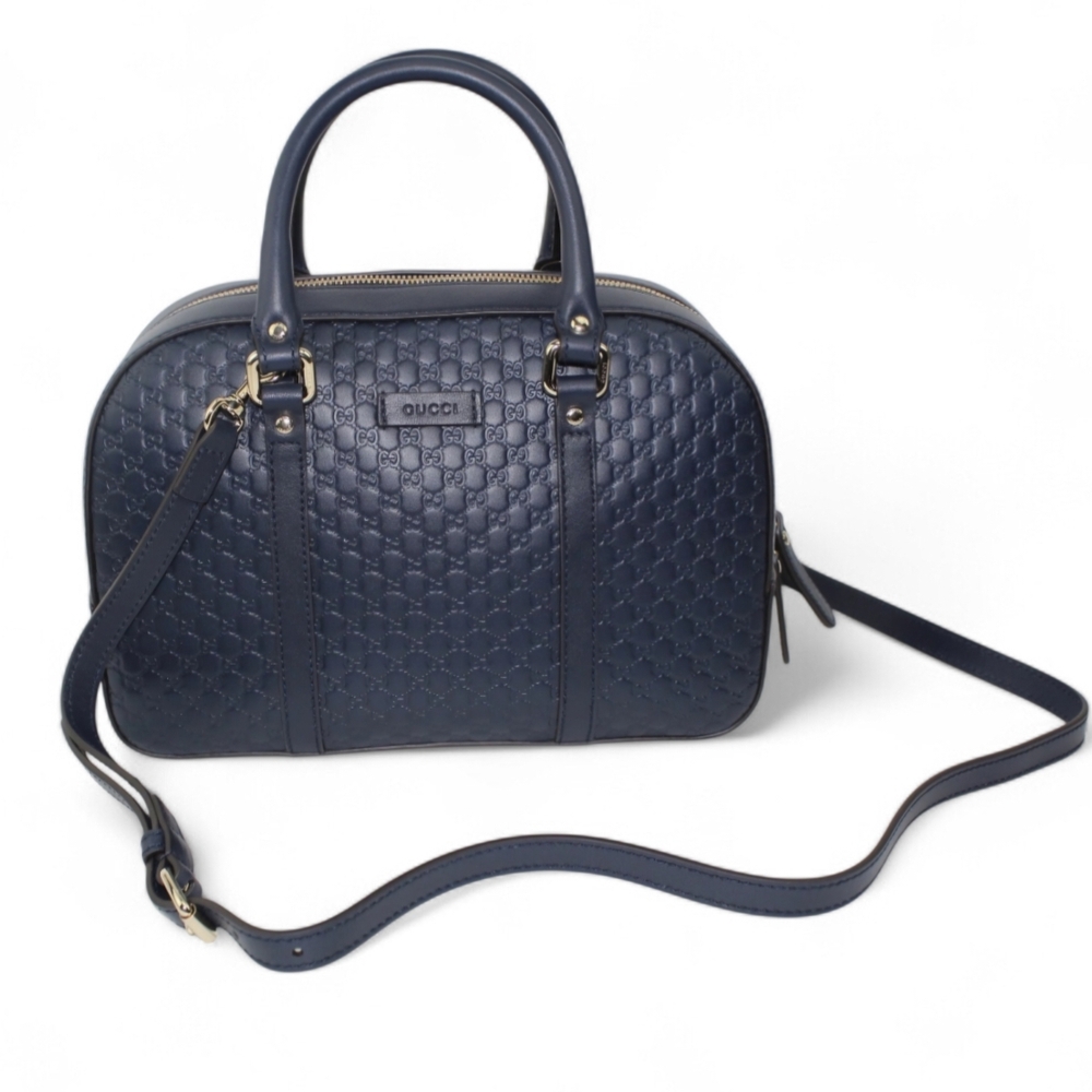 Gucci Navy GG Embossed Leather Top-Handle Bag - Picture 2 of 8